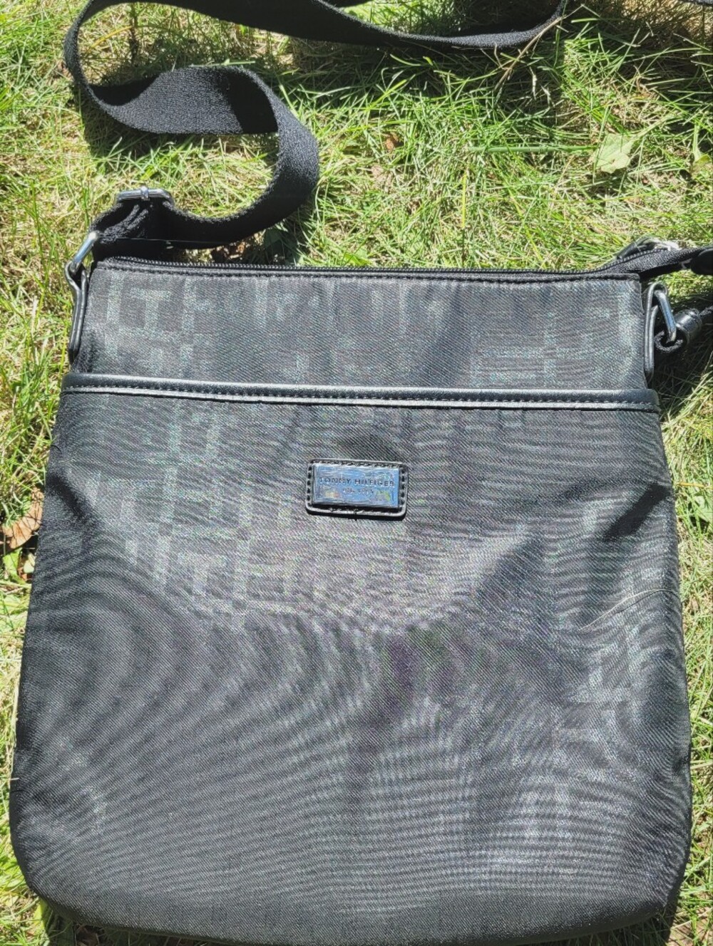 Tommy Hilfiger Black Crossbody Bag with Subtle Logo Pattern